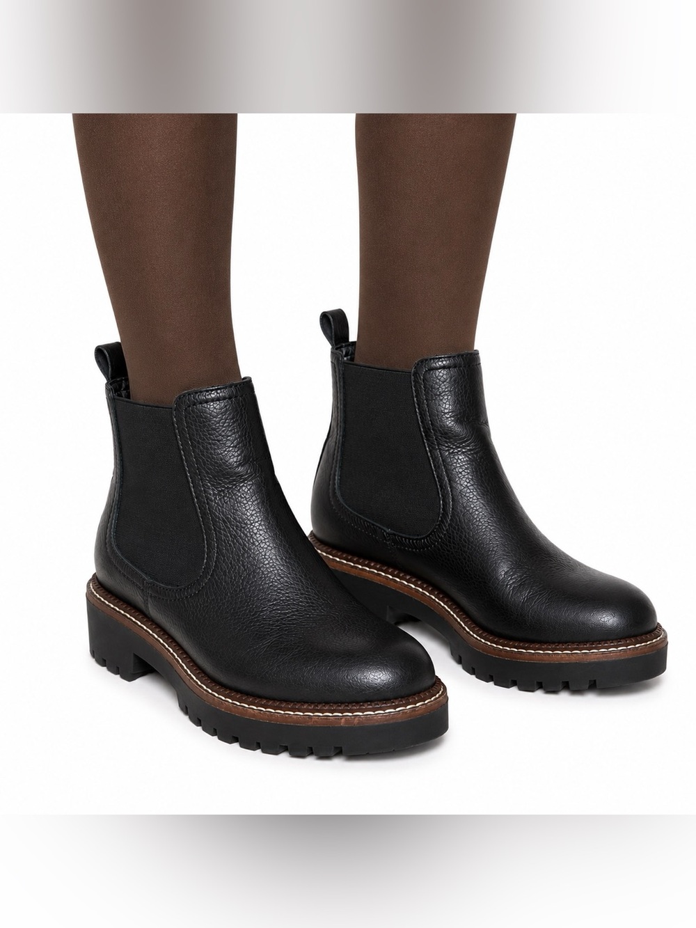 Caslon Miller Black Leather Waterproof Chelsea Boots Lug Sole 5 Moto Grunge Punk